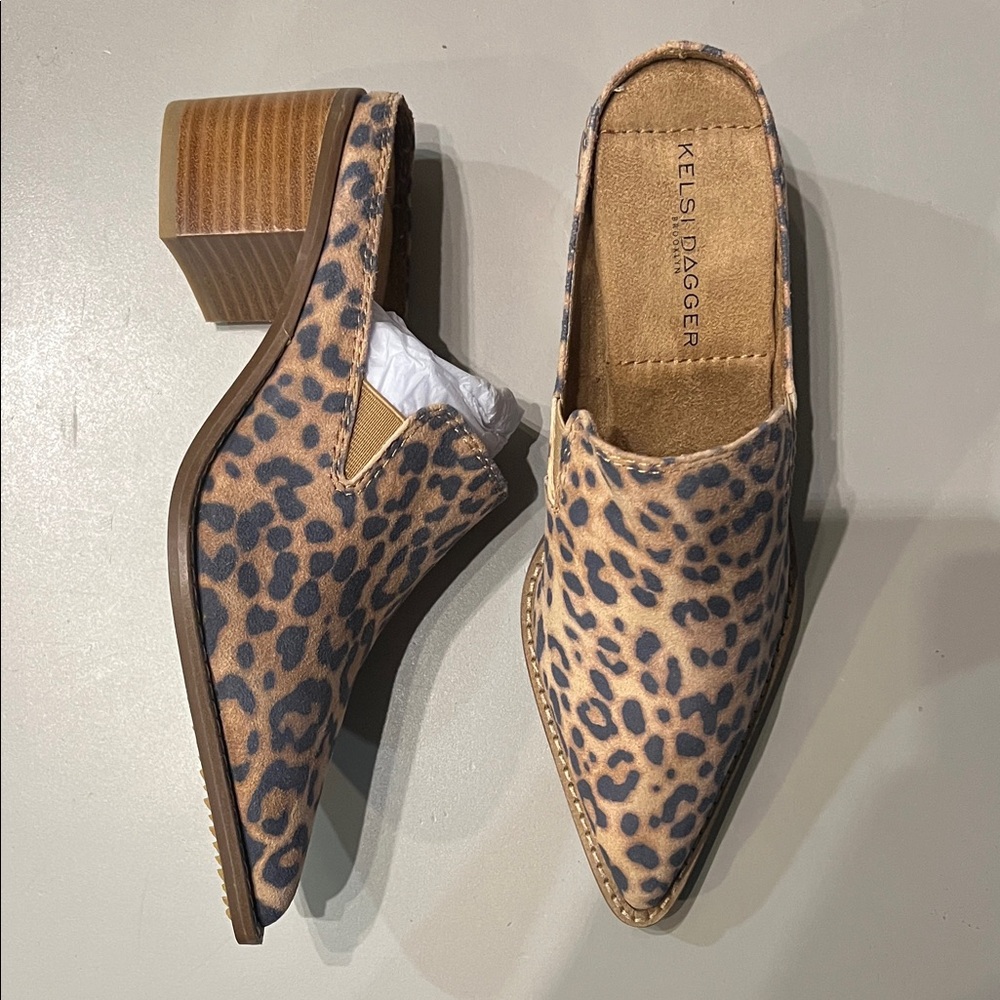 Kelsi Dagger Tan and Black Leopard Mules